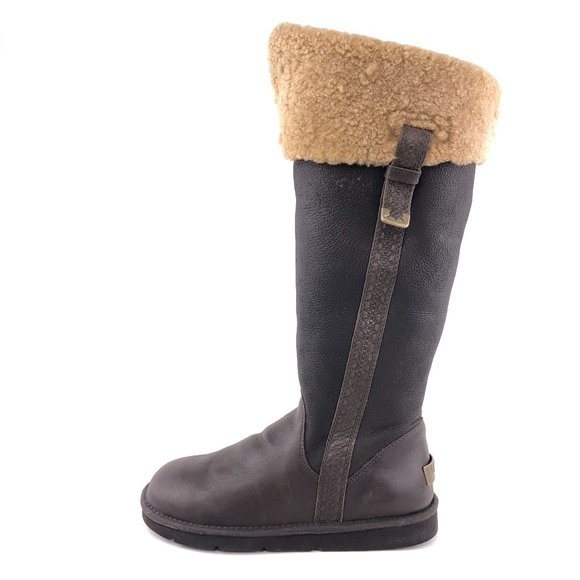 UGG Shoes - UGG Locarno Brown Leather Tall Winter Boots 8